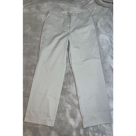 LL Bean Light Gray Straight Leg Stretch Waist Pants 14 - Picture 2 of 8